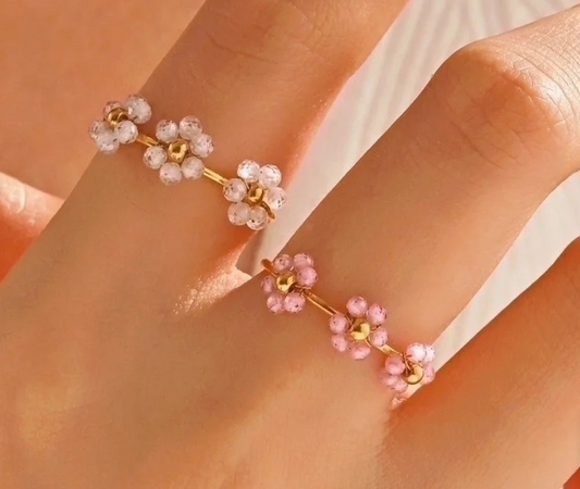 A. Live Thrive Smell The Flowers - STAINLESS STEEL ADJUSTABLE RING- WHITE FLOWERS